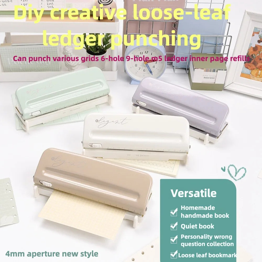6 Hole DIY Creativity Loose Leaf Punch Upper Cover Lock Is Convenient for Storage for Planner Wrong Question Collection