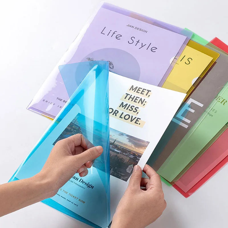 6 pcs L-shaped Transparent Folder PP Single-page Folder A4 Two-page Folder File Storage File Bag Contract Protective Cover