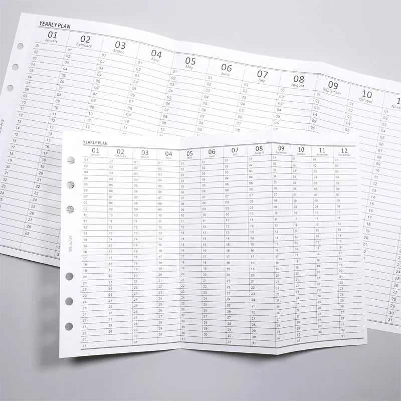 Simple Vertical Yearly Plan Check List A6 Planner Insert Journal Refill Three Fold Filler Papers for 6 Hole Binder Organizer
