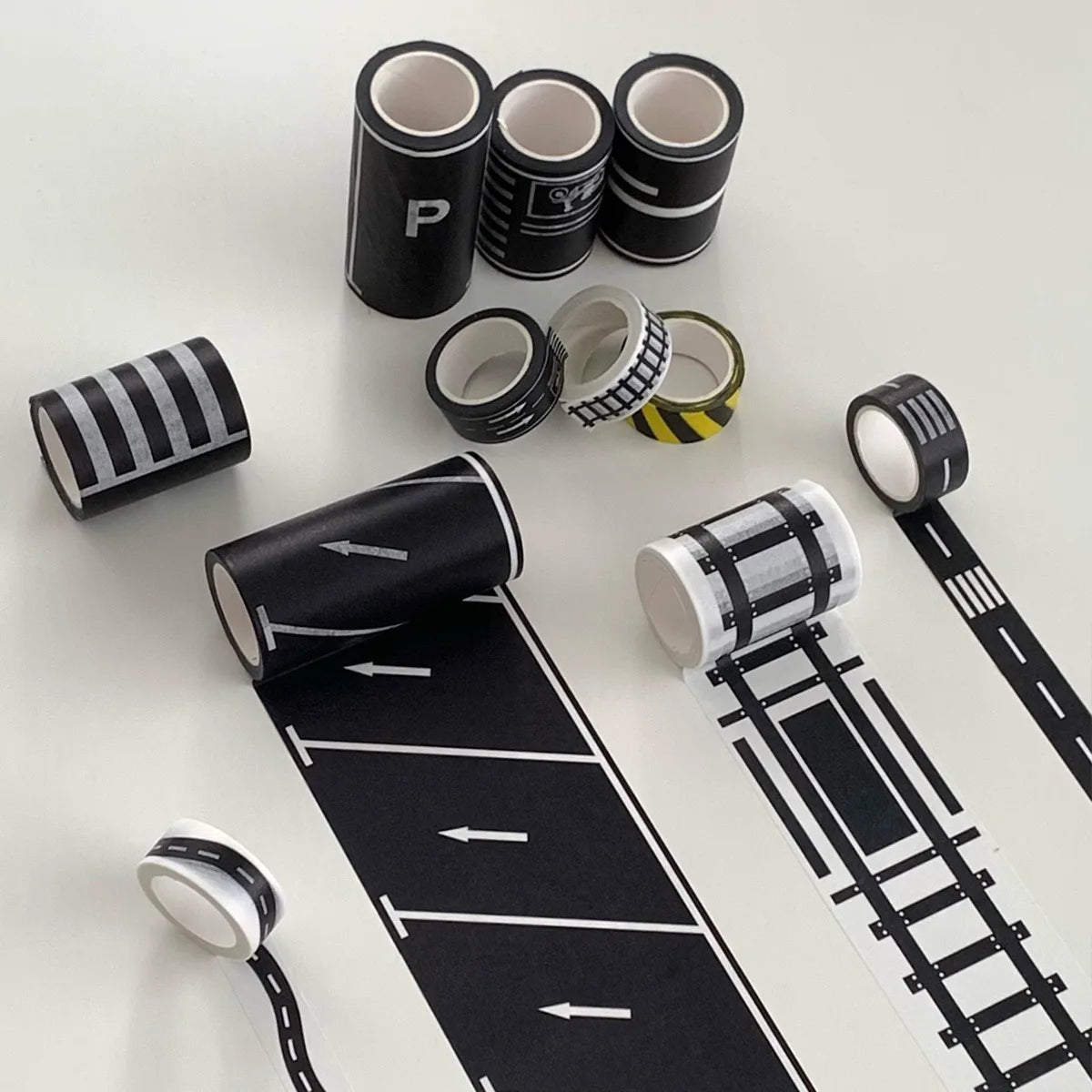 DIY Road Rail Transit Railway Highway Paper Tape Car Train Curve Self Adhesive Stickers
