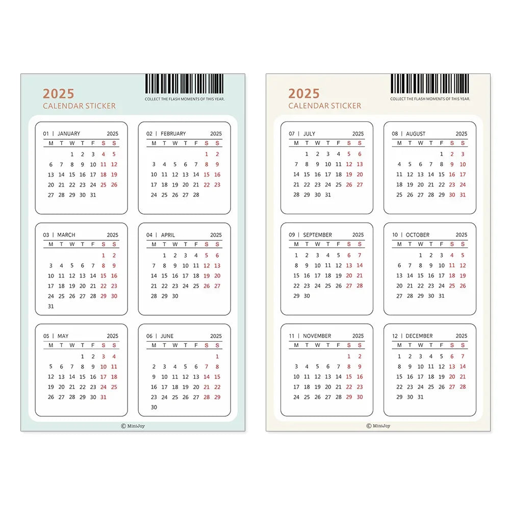 Fromthenon 2025 Calendar Stickers Traveller's Notebook Planner Journal Annual Calendar Stickers Office Stationery Supplies