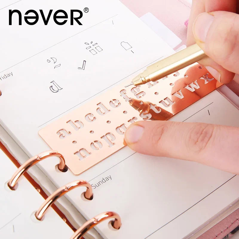 Never Metal Ruler Rose Gold Drafting Tools Hollow Ruler Planner Journal Multifunctional Graffiti Drawing Accessories Stationery